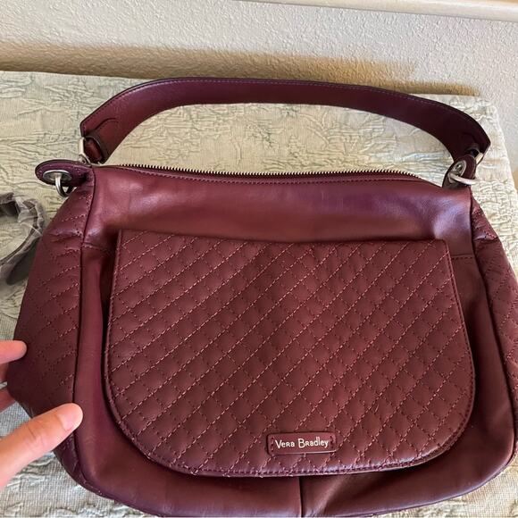 Vera Bradley Leather Carson Shoulder Bag In Mulled Wine Quilted NWOT - Picture 2 of 14